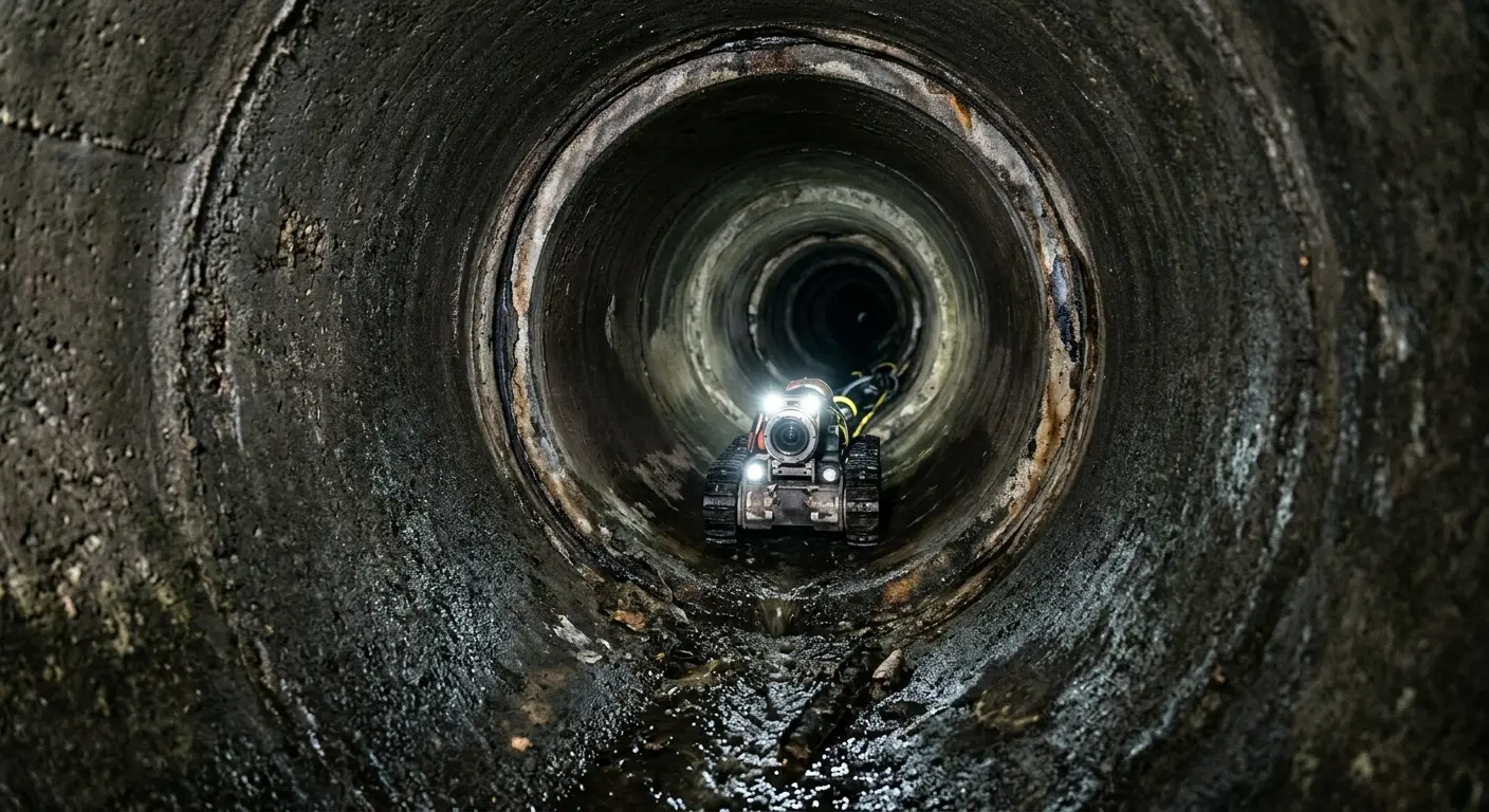 Robotic sewer camera inspecting pipe interior for Sewer Line Cleaning in North Miami